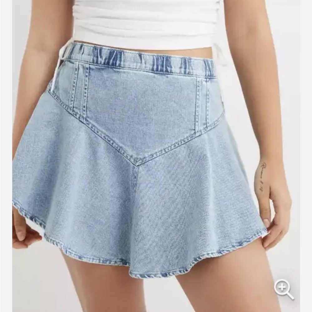 Aerie Skirt Find Happy Everywhere Light Blue Denim Skater Circle Skirt Mini S